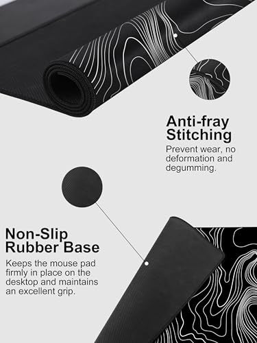 Mouse Pad with Wireless Charging, Large Desk Mat, Black Topographic Map #2 - color: Black Topographic Map #2