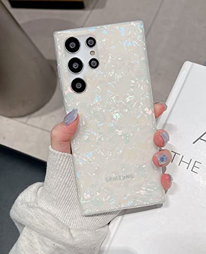 J.west Galaxy S23 Ultra Case 5G 6.8-inch, Luxury Sparkle Glitter Translucent Clear Opal Pearly Thinfoil Design Shiny Slim Print Soft Silicone Protective Phone Case Cover for Women Girls