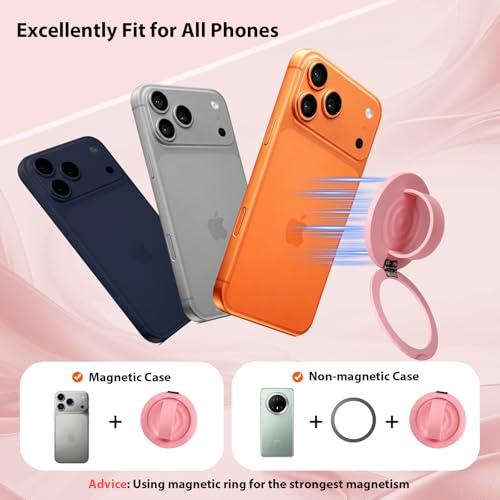 Upgraded Magnetic Phone Grip&Phone Stand, Liquid Silicone Soft and Portable Phone Ring, Removable Finger Loop Ring Grip Holder for iPhone, Strong Magnetic , Compatible with MagSafe Phone Case Pink - color: Pink
