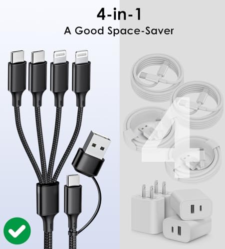 Multi Charging Cable, 2Pack 4FT 4 in 1 Charging Cable for Multiple Devices