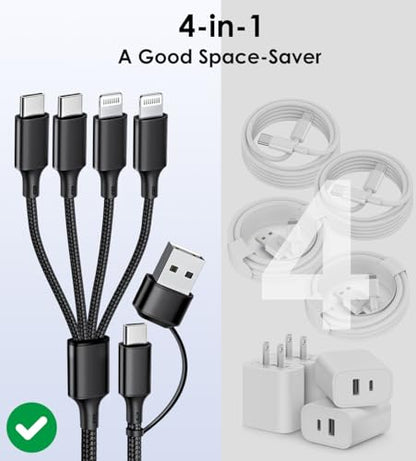 Multi Charging Cable, 2Pack 4FT 4 in 1 Charging Cable for Multiple Devices