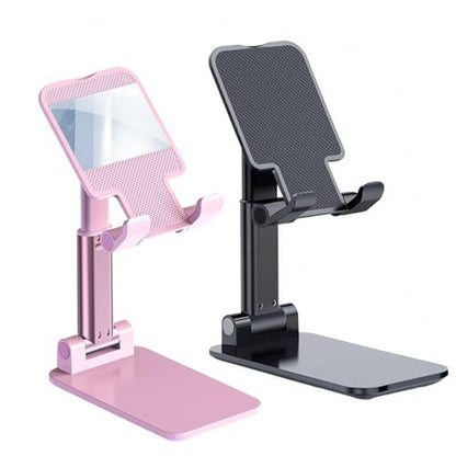 Meetuo 2 Pcs Cell Phone Stand for Desk Adjustable & Foldable Phone Holder - color: Pink+Black