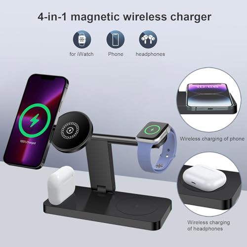 25W Magnetic Wireless Charging Stand 4 in 1 Wireless Charging Station for Mag-Safe,iPhone 17 Pro Max/17 Air/16 Pro/16 Plus/15/14/13/12 mini,AirPod Pro,Apple Watch