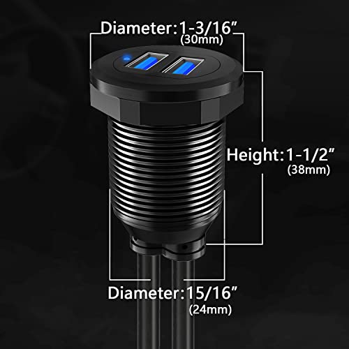 Alloy Shell Dual USB 3.0 Male to Female Car Mount Flush Cable 1ft - style: Dual Port 1ft