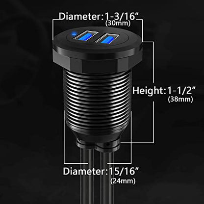 Alloy Shell Dual USB 3.0 Male to Female Car Mount Flush Cable 1ft - style: Dual Port 1ft