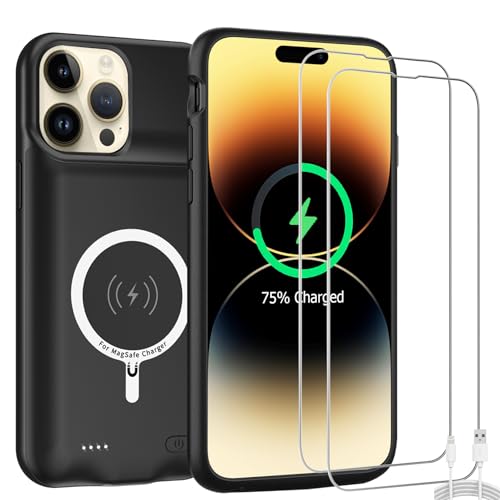 Battery Case for iPhone 14 Pro, Upgraded 10000mAh High-Capacity Protective Rechargeable Extended Charger Cover Compatible with iPhone 14 Pro (6.1 inch) Wireless Charging Case Support Carplay - Black - size: iPhone 14 Pro