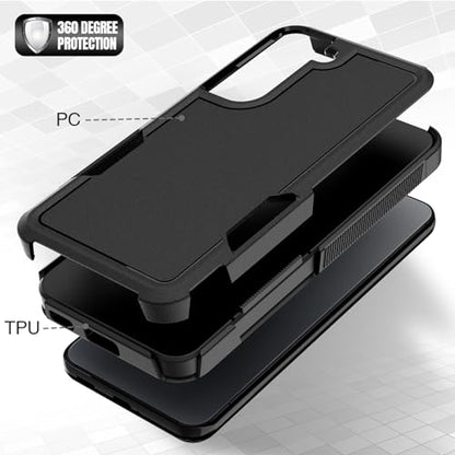 for Samsung Galaxy S22 Case: Dual Layer Protective Heavy Duty Cell Phone Cover Shockproof Rugged with Screen Protector - Military Protection Bumper Tough - Samsung Galaxy S22 5G 2022, 6.1 inch, Black - color: Black (PC) + Black (TPU)