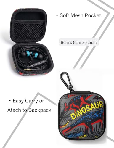 Teens Wired Earbuds with Case, 3.5mm Headphones for School, Neon Dinosaur - color: Neon Dinosaur