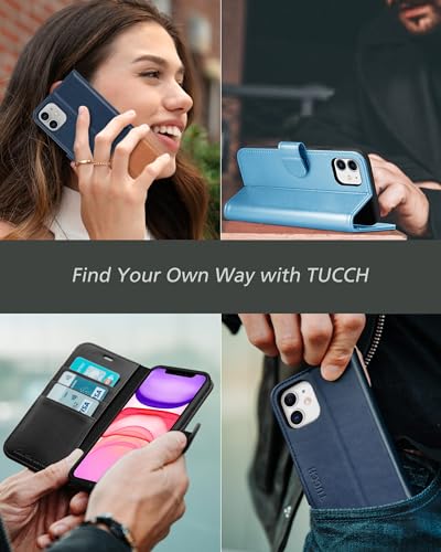 TUCCH Wallet Case for iPhone 11 (6.1") 2019, 3 Card Holders, Textured Black | RFID Blocking, Viewing Stand, Shockproof TPU Shell, PU Leather, Magnetic Closure, Protective Folio Flip Cover - color: Black - Textured