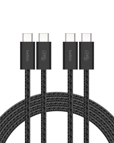 Belkin USB C to USB C 240W Cable 2 Pack, 6.6ft Fast iPhone Charger Cord - color: Black, style: 6.6 ft - 2 pack