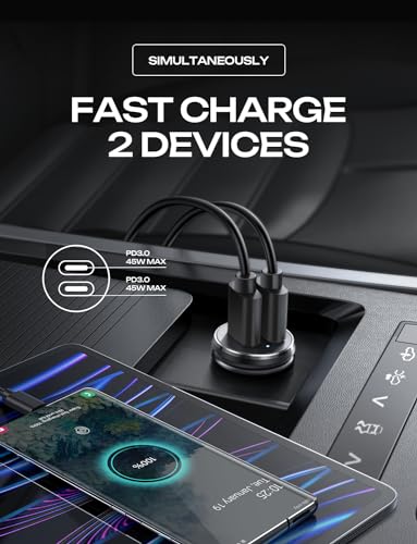 LISEN 90W USB C Car Charger & 240W C-C Cable [6.6FT, 2-Pack]