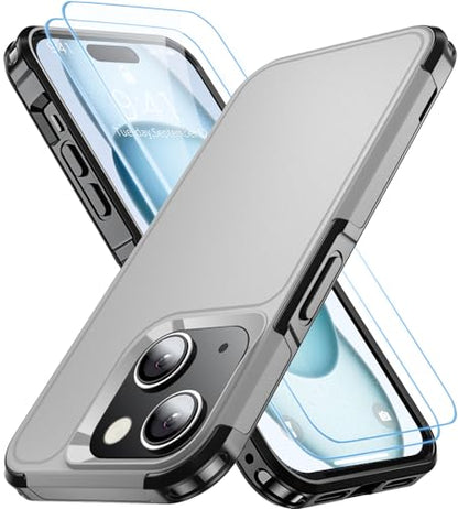 AEDILYS® for Apple Recommend Shockproof iPhone 15 Case,[15 FT Military Grade Drop Protection],with 2X [Kevlar® 9H Glass Screen Protector] (Warship Grey) - color: Warship Grey