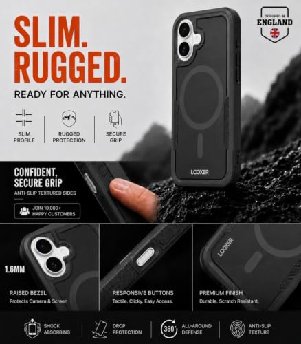 LOOXER® Heavy Duty Rugged Magnetic Case for iPhone 17 (6.3”) | Military Grade Shockproof Protection,MagSafe Compatible+ Tempered Glass Included (Black, 17) - color: Black, size: 17