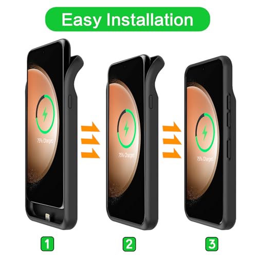 Battery Case for Galaxy S23 FE, Upgraded 12000mAh Battery Pack Rechargeable Charger Case with Wireless Charging Compatible for Galaxy S23 FE (6.4 inch) External Charging Case (Black) - size: Galaxy S23 FE
