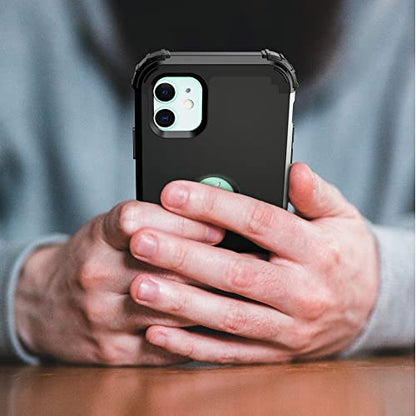 IDweel for iPhone 11 Case with Tempered Glass Screen Protector,Hybrid 3 in 1 Shockproof Slim Heavy Duty Protection Hard PC Cover Soft Silicone Bumper Full Body Case, Black - color: Black