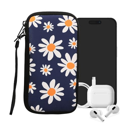 kwmobile Neoprene Sleeve for Smartphone Size XXL - 7" - Shock Absorbing Pouch Case - Protective Phone Bag - Summer Daisy Blue/White/Yellow - style: Summer Daisy 04-02-06