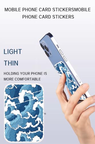 Dual Pocket Leather Phone Wallet Adhesive Stick On, Cute Card Holder for Most Phone Cases - Blue Sea - color: Cute Blue Sea