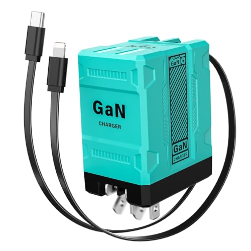 2 in 1 Retractable Gan Wall Charger with Dual Cables, Fast Charging 45W Retractable Phone Charger Wall Plug with 2 Charging Cable, USB C Chargers Block for iPhone 17 16 15 14 13, LG,Pixel - color: Blue