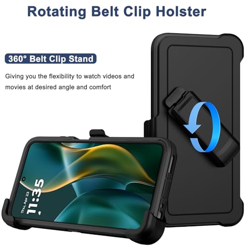 for Motorola Moto G 2026/2025 Case,Moto G Play 2026 Case,with Belt Clip Holster,2X Screen Protector,Heavy Duty Military Grade Full Body Shockproof Dust-Proof Rugged Protective Cover(Black) - color: Black