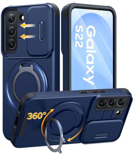 JAME for Samsung Galaxy S22 Case with Ring Stand & Slide Camera Cover Blue - color: Blue, size: Galaxy S22
