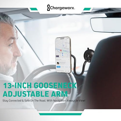 MagSafe Car Mount, Magnetic Car Phone Holder, 14" Gooseneck & Suction Cup - style: Magnetic