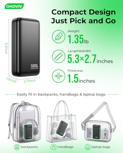 OHOVIV Portable Charger Power Bank 50000mAh,PD 22.5W Battery Pack - color: Space Black