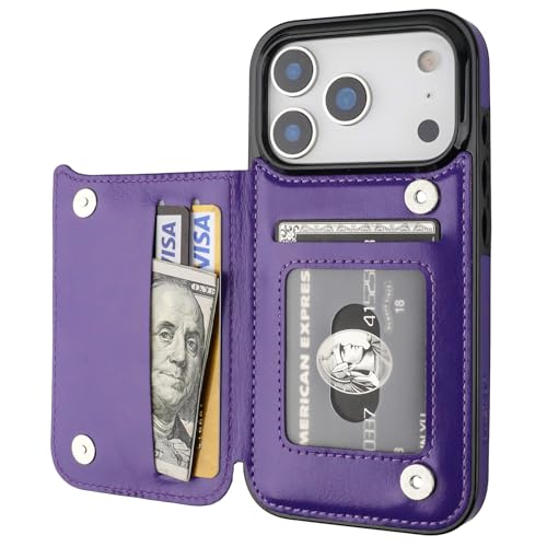 ONETOP for iPhone 17 Pro Wallet Case with Credit Card Holder,Purple | Kickstand,ID/Cash Holder,Case Wallet with Card Slots,Double Magnetic Clasp,Durable PU Leather Shockproof Cover for Women Men - color: Purple