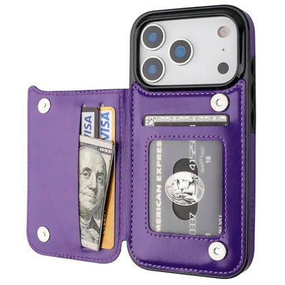 ONETOP for iPhone 17 Pro Wallet Case with Credit Card Holder,Purple | Kickstand,ID/Cash Holder,Case Wallet with Card Slots,Double Magnetic Clasp,Durable PU Leather Shockproof Cover for Women Men - color: Purple
