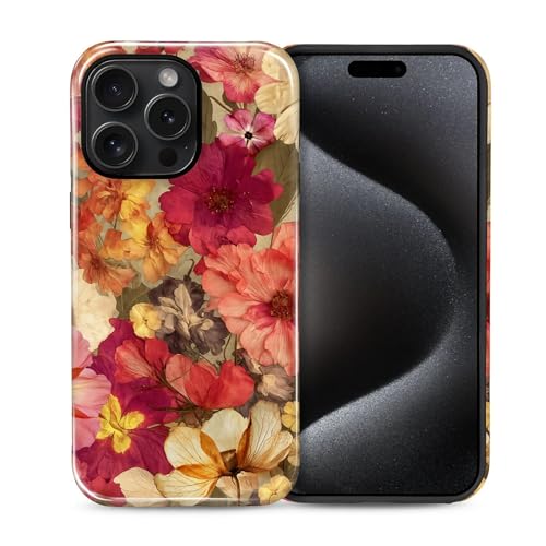 Case for iPhone 15 Pro, Shockproof Hybrid Protective Phone Case, Dual-Layer Drop Protection Anti-Scratch, Pressed Flower - color: Pressed Flower, size: iPhone 15 Pro
