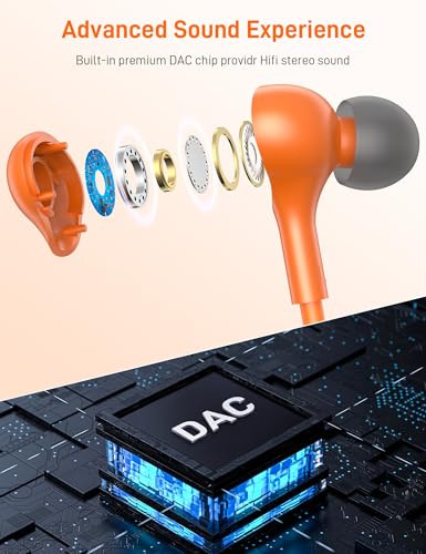 USB C Headphones for Apple/iPhone Duo 18 17 16 15 Wired Earbuds with Case - color: Orange