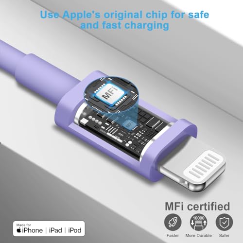 Extra Long 10FT iPhone 14 13 12 Charger Fast Charging 2-Pack 20W Super Fast Charger with Long Fast Charging Cable for iPhone 14/13/12/11 Pro Max,14 Plus,Mini,Pro/XS/SE/XR/iPad - Purple - color: Purple