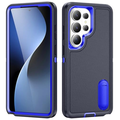 for Samsung Galaxy S26 Ultra Case with Kickstand Case 3-Layer Military Grade Protective Case Cover Silicone Heavy Duty Rugged Shockproof for Galaxy S26 Ultra Phone Case (Navy+Blue) - color: Navy+Blue