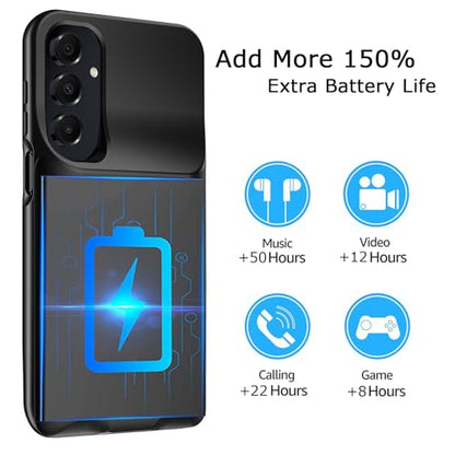 Battery Case for Galaxy A15, Upgraded 10000mAh Battery Pack Rechargeable Charger Case with Wireless Charging Compatible for Galaxy A15 (6.5 inch) External Battery Charging Cover (Black) - size: Galaxy A15