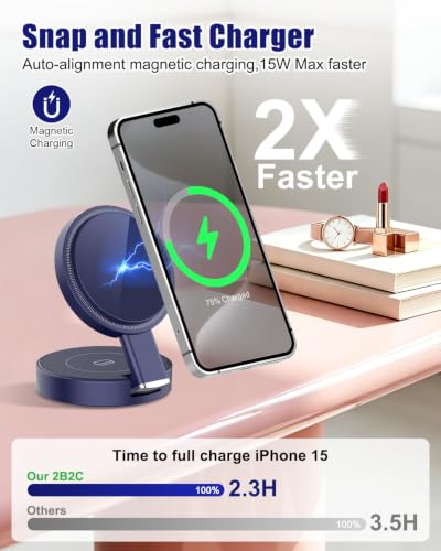 3-in-1 Magnetic Wireless Charger for iPhone, Apple Watch & AirPods, Blue - color: Blue