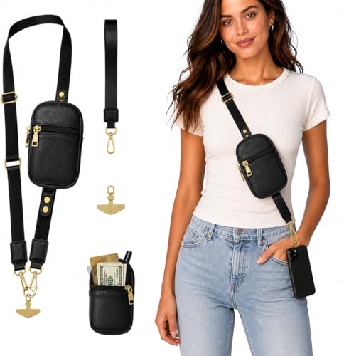 Cell Phone Strap Crossbody Universal Phone Lanyard Adjustable Strap Compatible with Most Smartphones Aztech - color: C-black
