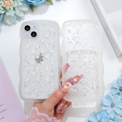 Glitter case for iPhone 13/14 Polka dots Clear | Bling Sparkle Glitter，Polka dots，Full Protection Soft TPU，Kawaii Cute Phone Case for Women Girls - color: Polka Dots Clear