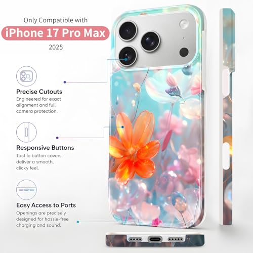 Case Compatible with iPhone 17 Pro Max, 2025 Anti-Yellow Ultra Transparent Soft TPU Phone Case, Shockproof Anti-Slip Slim Lightweight Full Coverage Protective (Flowers 3) - color: Flowers 3
