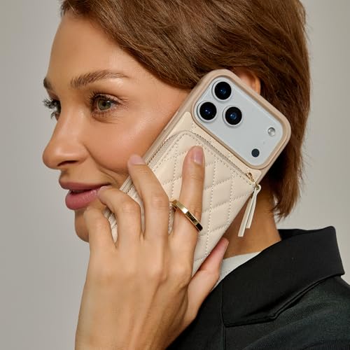 ZVE for iPhone 17 Pro Max Case Wallet with Card Holder, 360° Rotation Ring Stand Crossbody Wallet Cover 6.9 Inch-Beige - color: Beige, size: iPhone 17 Pro Max 6.9''