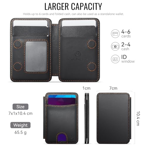 HXY for Magsafe Wallet Magnetic Card Holder RFID Blocking with Stand, 6 Card Holder for Phone Case, Slim Leather Magnetic Wallet for iPhone 17/16/15/14/13/12 Pro/Max/Plus (Black) - color: Black