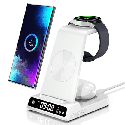 3 in 1 Wireless Charger for Samsung Galaxy S26 Ultra, Galaxy Watch 8, Buds - color: White