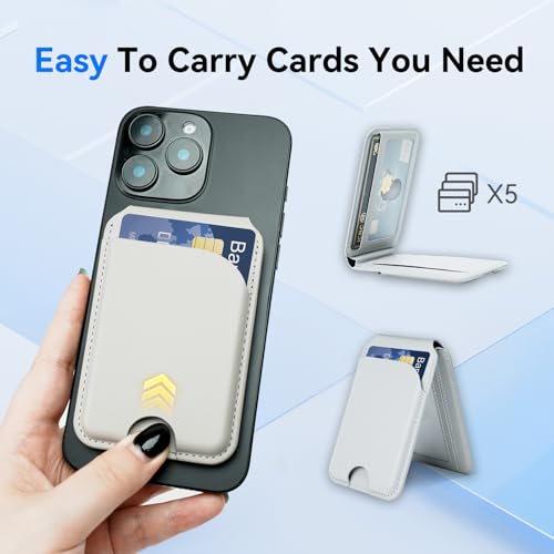 for MagSafe Wallet，Leather Magnetic Wallet for Phone with Adjustable Stand，5 Magnetic Credit Card Holder RFID Blocking for iPhone 17 16 15 14 13 12 Pro Max Air Series Cases (Grey) - color: Grey