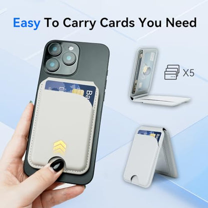 for MagSafe Wallet，Leather Magnetic Wallet for Phone with Adjustable Stand，5 Magnetic Credit Card Holder RFID Blocking for iPhone 17 16 15 14 13 12 Pro Max Air Series Cases (Grey) - color: Grey