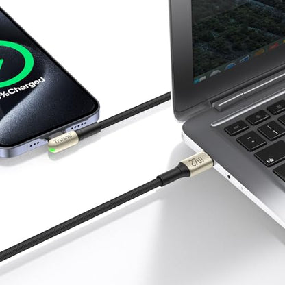 Trusmi 3.3 ft USB C to Lightning Cable Fast Charging, 90° Right Angle LED Braided iPhone Charger Cord, Zinc Alloy Durable Data Sync Cable for iPhone, iPad