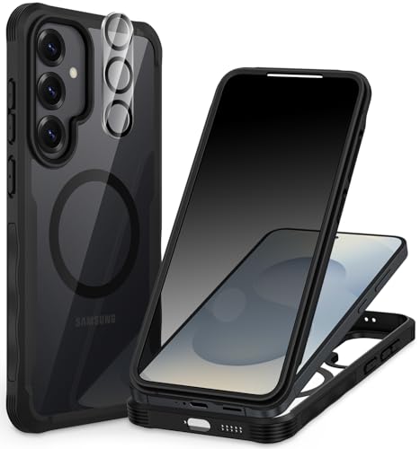 CENHUFO Magnetic Privacy for Samsung Galaxy S25 Case, Full Body Phone Case with Built-in 9H Tempered Glass Privacy Screen Protector and Camera Lens Cover, Shockproof Protective Clear Bumper -Black - color: Black, size: S25