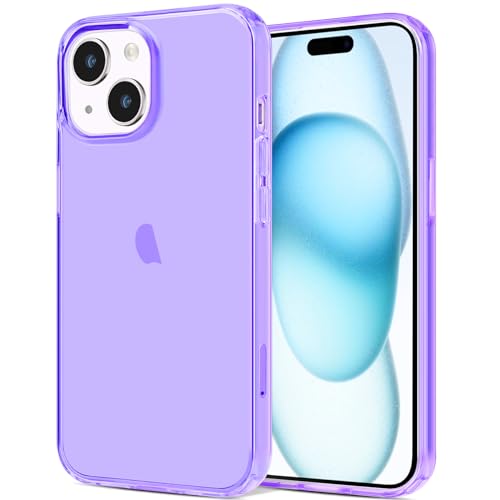 JJGoo Compatible with iPhone 15 Plus Case Clear, Soft Clear TPU Phone Cases, Shockproof Transparent Bumper Cover Slim Thin Phone Case, Translucent Purple - color: Purple
