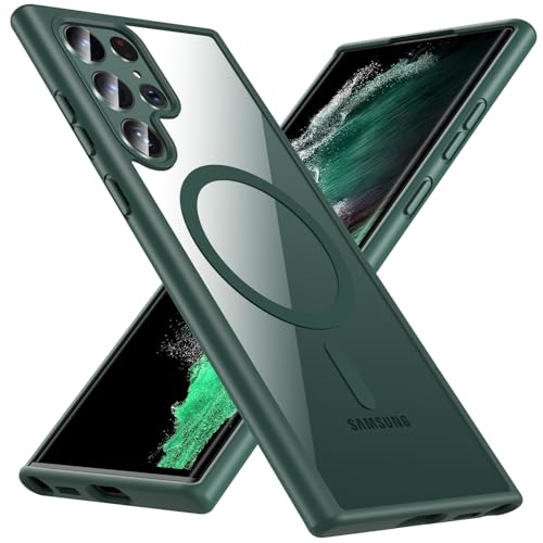 Hensinple for Samsung Galaxy S22 Ultra Case Magnetic, Galaxy S22 Ultra Phone Case [Compatible with Magsafe] Wireless Charging Translucent Back Shockproof Cover Case 6.8 Inch, Green - color: Green-S22 Ultra, size: Galaxy S22 Ultra 6.8 inch