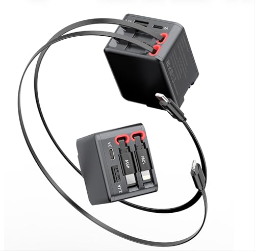 45W Retractable Wall Charger 4 Port with Built-in Type-C, Travel Ready