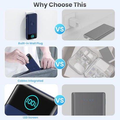 Portable Charger for iPhone with Built-in Cables and AC Wall Plug,26800mah Fast Charging USB C Power Bank,25W PD Travel Essential Battery Pack for iPhone 17/16/15/14/13,Galaxy,Apple Watch (Blue) - color: Dark Blue