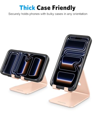 OMOTON C2 Adjustable Aluminum Cell Phone Stand with Charging Cutout, Gold - color: Gold