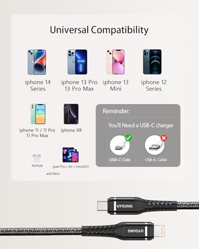 USB C Lightning Cable [Apple MFi Certified] iPhone Fast Charger 3FT, 2Pack - color: Black, size: 3FT